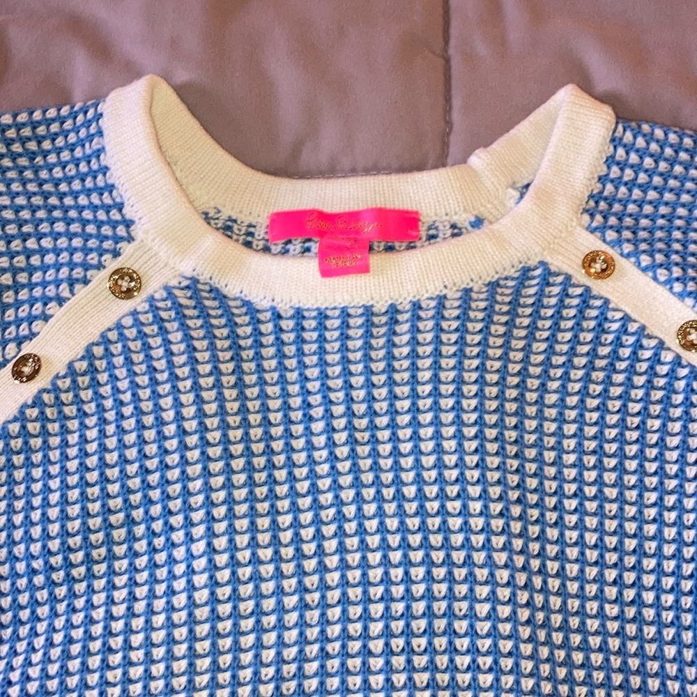 Lilly Pulitzer Costella Waffle Knit Sweater M Women’s Blue and White